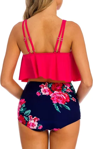 Vista 6 de Traje de baño de dos piezas con volantes y cintura alta para mujer de Coskaka
