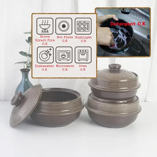 Vista 3 de Olla coreana de barro de barro Ttukbaegi, Esmalte de barro natural de cerámica de arcilla Cazuela de cocción de arcilla, Olla de cerámica resistente