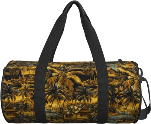 Vista 5 de Large Duffle Bag for Travel - Hawaii Retro Golden Seaside Print Gym Bag for Women Men, Travel Foldable Bags for Women Men with Zippered Multiple