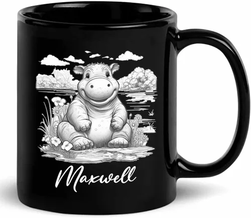 Vista 20 de Taza de café negra con diseño de oso de lápiz personalizada, regalo para los amantes de los osos, mamá y papá, taza de café de oso con dibujos