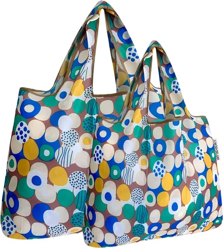 Vista 11 de allydrew Bolsas de comestibles reutilizables de nailon plegables grandes y pequeñas, juego de 2