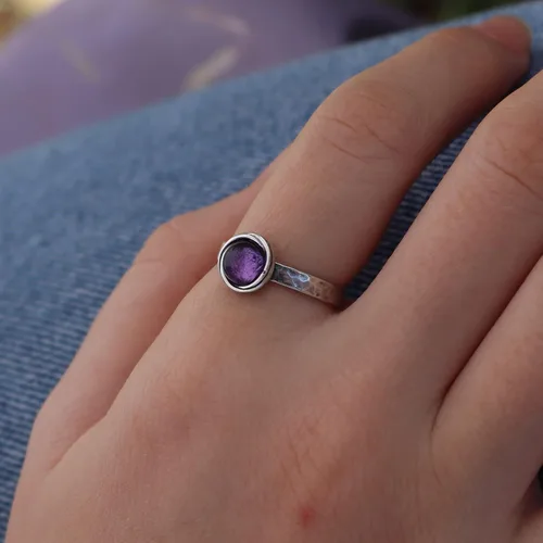 Vista 44 de Anillo de plata de ley con piedras preciosas para mujer, anillo apilable de piedra martillada, anillo de piedra natal