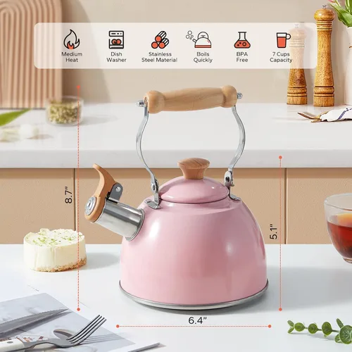 Vista 38 de ROCKURWOK - Tetera de estufa, tetera con mango ergonómico de tacto frío, tetera de acero inoxidable de grado alimenticio, tetera de estufa, tetera