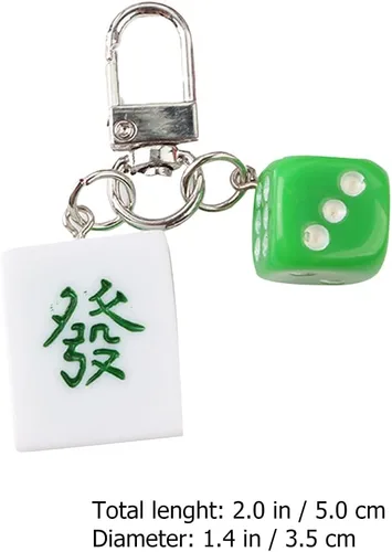 Vista 2 de LUOZZY 4 piezas Mahjong Tile Keychain Chinese Dice Mahjong Fa Cai Llavero, Multi, Mediana