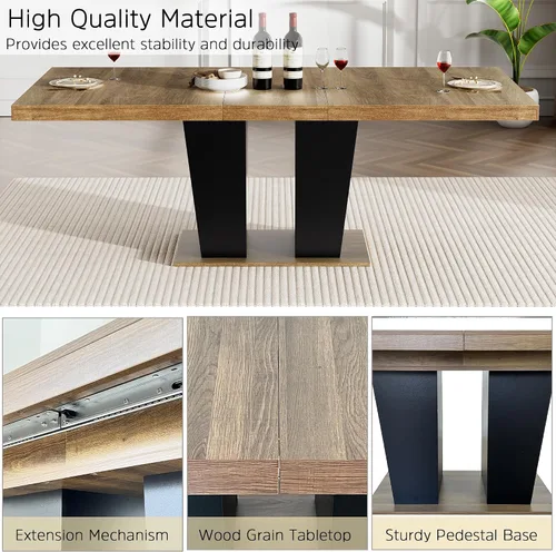 Vista 3 de Mesa de comedor extensible de 78.74 pulgadas para 6 8 y 10 pulgadas, moderna mesa de comedor extensible de granja con base de doble pedestal, mesa
