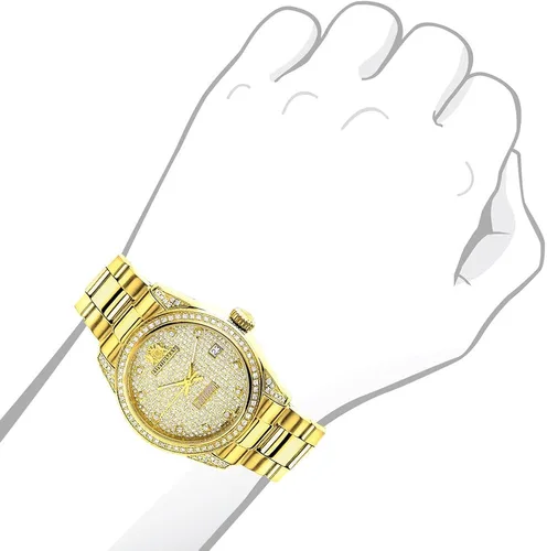 Vista 3 de LUXURMAN Iced Out - Reloj de mujer chapado en oro amarillo con diamantes Tribeca de 15 quilates Amarillo