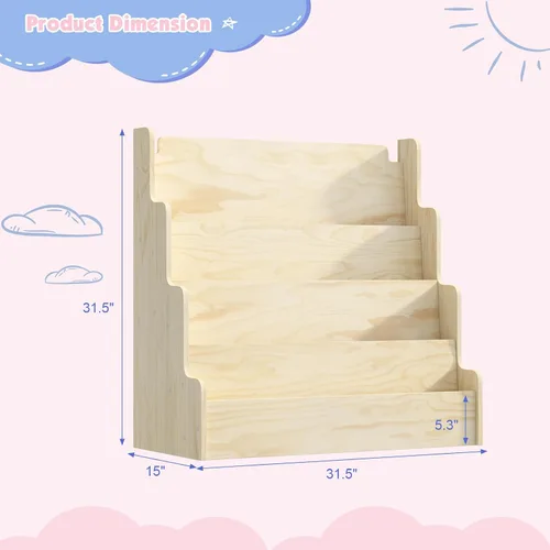Vista 2 de NACHES Estantería Montessori de 4 niveles para niños, estante de madera con diseño festoneado, organizador de juguetes para guardería, dormitorio