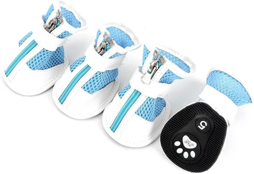 Vista 7 de Zunea - Zapatos para perros pequeños para pavimento caliente, botas de verano de malla transpirable para cachorros Anti-Slip Sole, Adjustable