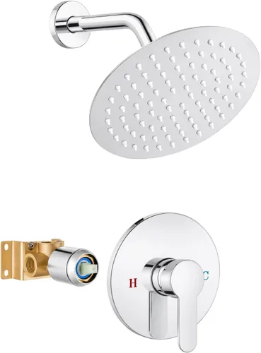 Vista 13 de Heyalan Juego de grifo de ducha con válvula, sistema de ducha de baño, kit de molduras de ducha de un solo mango, cabezal de ducha fijo de lluvia