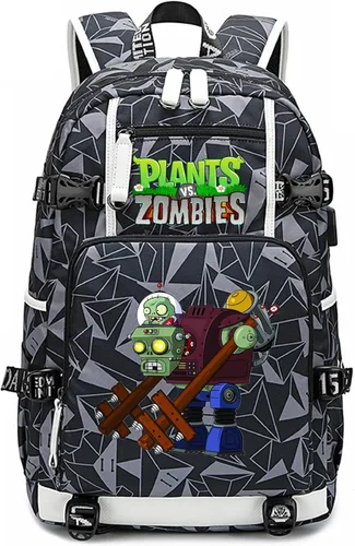 Vista 19 de ISaikoy Game Plants vs. Zombies - Mochila de hombro para libros, mochila escolar, color gris, Gris 15, Mochilas Daypack
