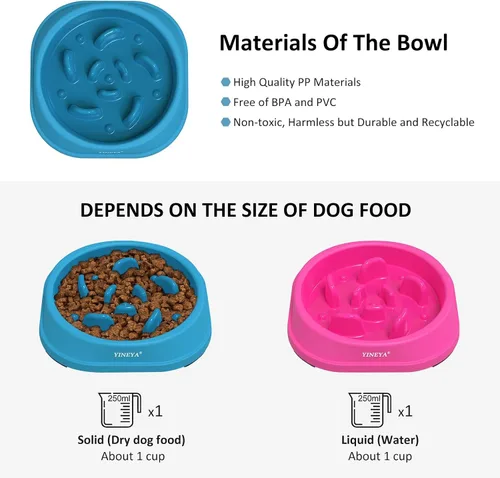Vista 6 de YINEYA 2 cuencos de alimentación lenta antiasfixia para perros de tamaño pequeño, cuenco de alimentación lenta para gatos, suministros