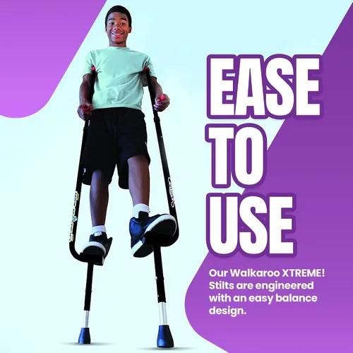 Vista 5 de Geospace Walkaroo Xtreme - Zancos de acero ajustables para niños, juego en interiores y exteriores, ejercicio, zancos de acero para adultos, hasta