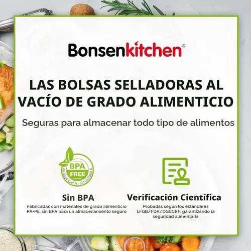 Vista 7 de Bolsas de sellado al vacío Bonsenkitchen, 6 paquetes de 3 rollos de 27,94 cm x 6,10 m + 3 rollos de 20,32 cm x 6,10 m, rollos de bolsas de grado