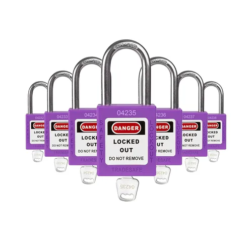 Vista 21 de TRADESAFE Juego de cerraduras de bloqueo - 7 cerraduras de loto rojas, cerraduras de bloqueo con llave diferente, 1 llave por cerradura, candados