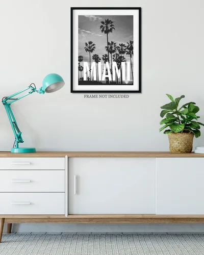 Vista 4 de Arte de pared en blanco y negro de Miami - Decoración de habitación FloridaRoom - Destino de viaje Decoración del hogar - Gran recuerdo