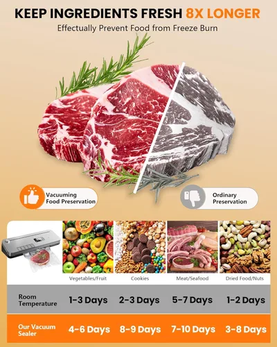 Vista 2 de Máquina selladora al vacío de alimentos, succión fuerte de 75 KPa, temporizador digital, cortador integrado, función de pulso, modos seco y húmedo