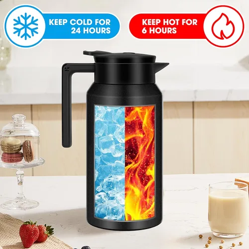 Vista 6 de ShineMe Jarra térmica de café, jarra de café de acero inoxidable de 40 onzas (1.2 L) para mantener líquidos calientes, tamaño de viaje, jarras