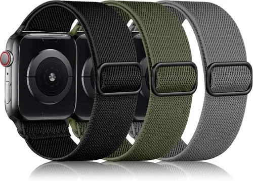 Vista 19 de DaQin Paquete de 3 bandas elásticas Solo Loop compatibles con Apple Watch para hombres de 49 mm, 46 mm, 45 mm, 44 mm, 42 mm, correa elástica