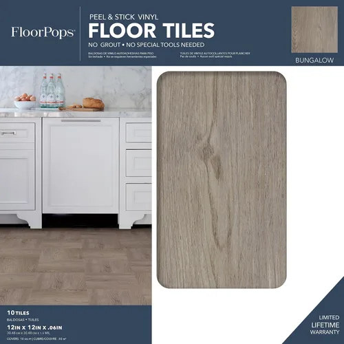 Vista 2 de FloorPops FP3321 Bungalow Peel & Stick - Azulejos para suelo, neutral.