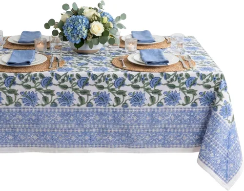 Vista 69 de ATOSII Mantel 100% algodón, Amara, floral, hecho a mano, rectangular, de lino, para cocina, comedor, fiestas, bodas, exteriores, picnics, Pascua