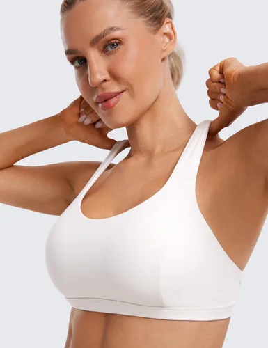 Vista 3 de CRZ YOGA Sujetadores deportivos con cuello en V y tirantes delgados para mujer, brasier de yoga con relleno y espalda cruzada