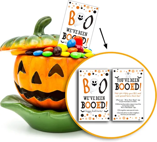 Vista 3 de Juego de fiesta de Halloween, suministros de Halloween, decoraciones, hemos sido abucheados, juegos de cartas de juego I've Been BOOED, 40 tarjetas