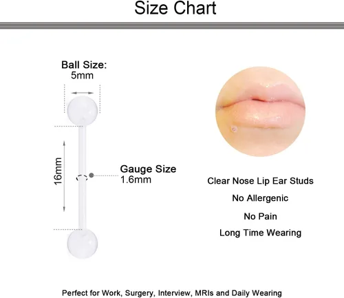 Vista 2 de D.Bella Piercing para lengua recta de acrílico flexible 14G Bioflex para pezón, 0.472 in, 0.551 in, 0.630 in, 0.748 in