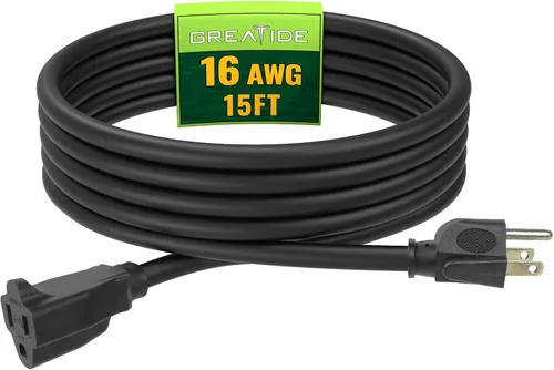 Vista 24 de Cable de Extensión de 6 Pies, Cables Eléctricos Impermeables para Exteriores 16/3 SJTW Negros, Cable de Energía de 13 AMP con 3 Clavos Ideal