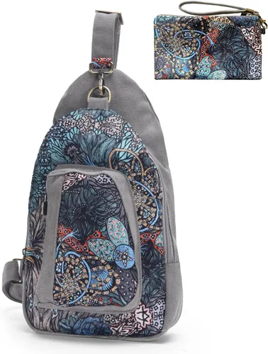 Vista 7 de Bolso bandolera de viaje bohemio para mujer, bolso cruzado pequeño y ligero Gris/M