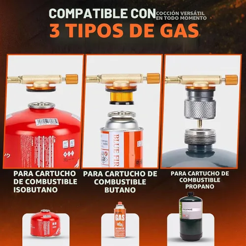 Vista 2 de Estufa de campamento de 5000 W, estufa de campamento resistente al viento con funda de transporte de encendido piezoeléctrico y 2 adaptadores