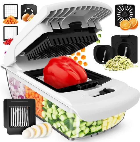 Vista 13 de Fullstar The Original Pro Chopper - Picador de verduras y espiralizador, picador de alimentos con recipiente, rebanador de frutas, utensilios