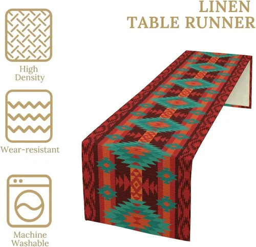 Vista 250 de Camino de mesa étnico del suroeste, navajo tribal nativo americano, bohemio, patrón geométrico azteca, camino de mesa para cocina, mesa de comedor