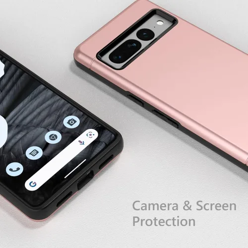 Vista 6 de Funda tipo cartera de doble capa con ranura para tarjeta y soporte para Google Pixel 7 Pro - Oro rosa
