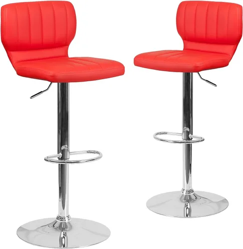 Vista 21 de Flash Furniture Taburete de bar de altura ajustable de vinilo marrón contemporáneo con respaldo vertical y base cromada