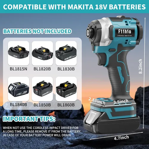 Vista 3 de Destornillador de impacto inalámbrico compatible con batería Makita de 18V, destornillador de impacto de potencia con mandril hexagonal de 1/4" 2500