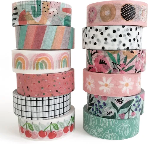 Vista 7 de ZYNSHE - Juego de 12 rollos de cinta adhesiva washi de 15 mm de ancho, linda y decorativa para diario, álbum de recortes, manualidades, bullet