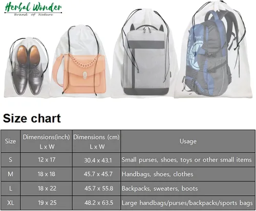 Vista 2 de Herbal Wonder S - (12 x 17 pulgadas) Juego de 3 bolsas de almacenamiento de algodón transpirable a prueba de polvo con cordón