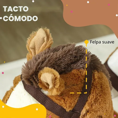 Vista 4 de Qaba Caballo mecedor para bebé con base de madera de sonido, edades de 18 a Mecedora de animales de peluche, cinturón de seguridad