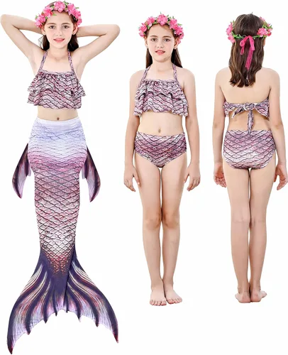 Vista 4 de Colas de sirena para nadar para niñas con monoaleta 6 piezas conjunto de traje de baño de 4 a 13 años
