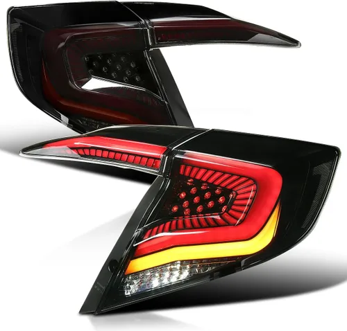 Vista 8 de SPEC-D TUNING Luces traseras negras con tiras LED blancas, señal de giro LED secuencial y animación de inicio compatible con Honda Civic 4 puertas