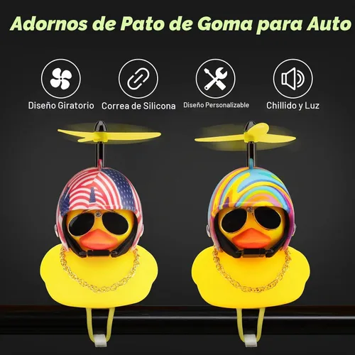 Vista 7 de wonuu Adornos de pato de goma para automóvil, decoración de tablero de instrumentos de pato amarillo, cuernos de bicicleta de pato con casco
