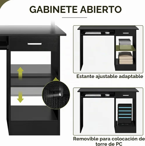 Vista 6 de Yaheetech Escritorio de Computadora de Madera para Casa y Oficina con Cajones y Bandeja Extraíble para Teclado, Escritorio de Estudio y Escritura