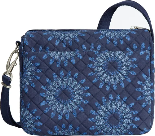 Vista 4 de Travelon Bolso bandolera de clase antirrobo pequeño esteoeste para mujer, Girasol Geo, Bolso bandolera clásico antirrobo pequeño EastWest