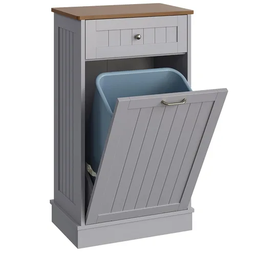 Vista 10 de LOUVIXA Gabinete de basura inclinable, armario de basura oculto con cajón, soporte de madera para basura a prueba de perros, cesta de lavandería