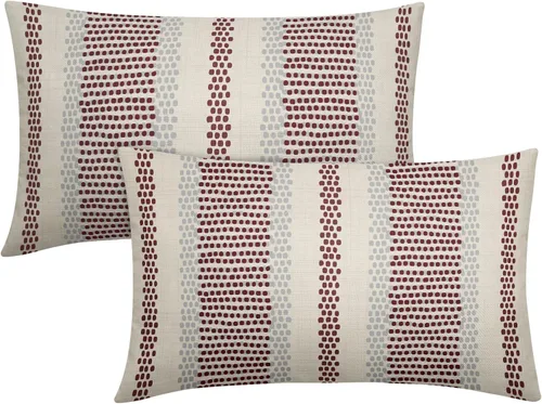 Vista 59 de Juego de 2 fundas de almohada negras y azules con rayas de puntos grises, decorativas para exteriores, estilo boho rústico, para sofá, cama, cojín