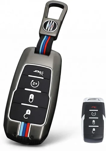 Vista 13 de para Dodge Ram 1500 Funda y Carcasa para Llavero de Metal Soporte de Llave Inteligente Protector, Fibra de carbono, 4 botones, Moderno