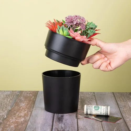 Vista 5 de BarGifts Maceta de Flores Negra Caja de Seguridad de Desviación, Caja de Almacenamiento Secreto Oculta Mantén Tus Objetos de Valor Seguros Como