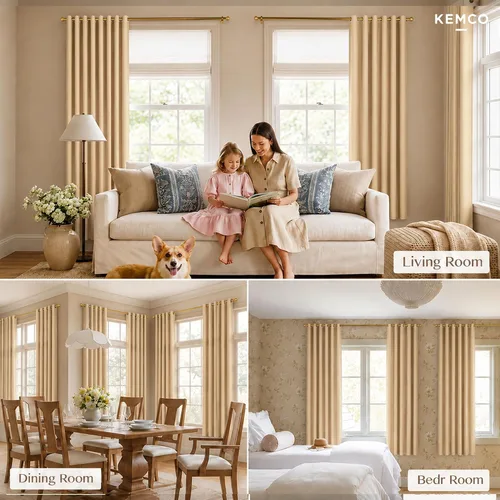 Vista 7 de KEMCO Cortinas opacas para oscurecer la habitación, con aislamiento térmico y ojales, para sala de estar, bunglow