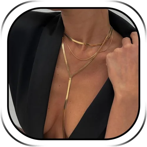 Vista 14 de Harry and Henry Collar de oro para mujer, collar de gargantilla de oro delicado para mujer, cadena larga de serpiente torcida, collares en Y R1