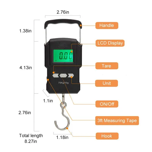 Vista 5 de Báscula Lugagge recargable portátil con gancho electrónico, bolsa colgante digital, báscula de peso para equipaje, báscula de pesca con cinta
